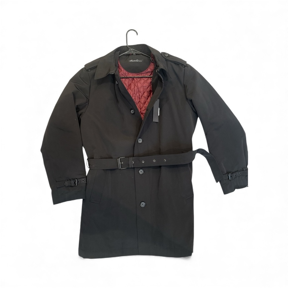 Kenneth Cole mens black trench coat belted quilted liner med classic jacket XMAS